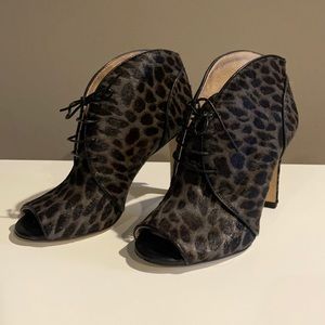 Louise et Cie Cow hair leopard peep toe booties